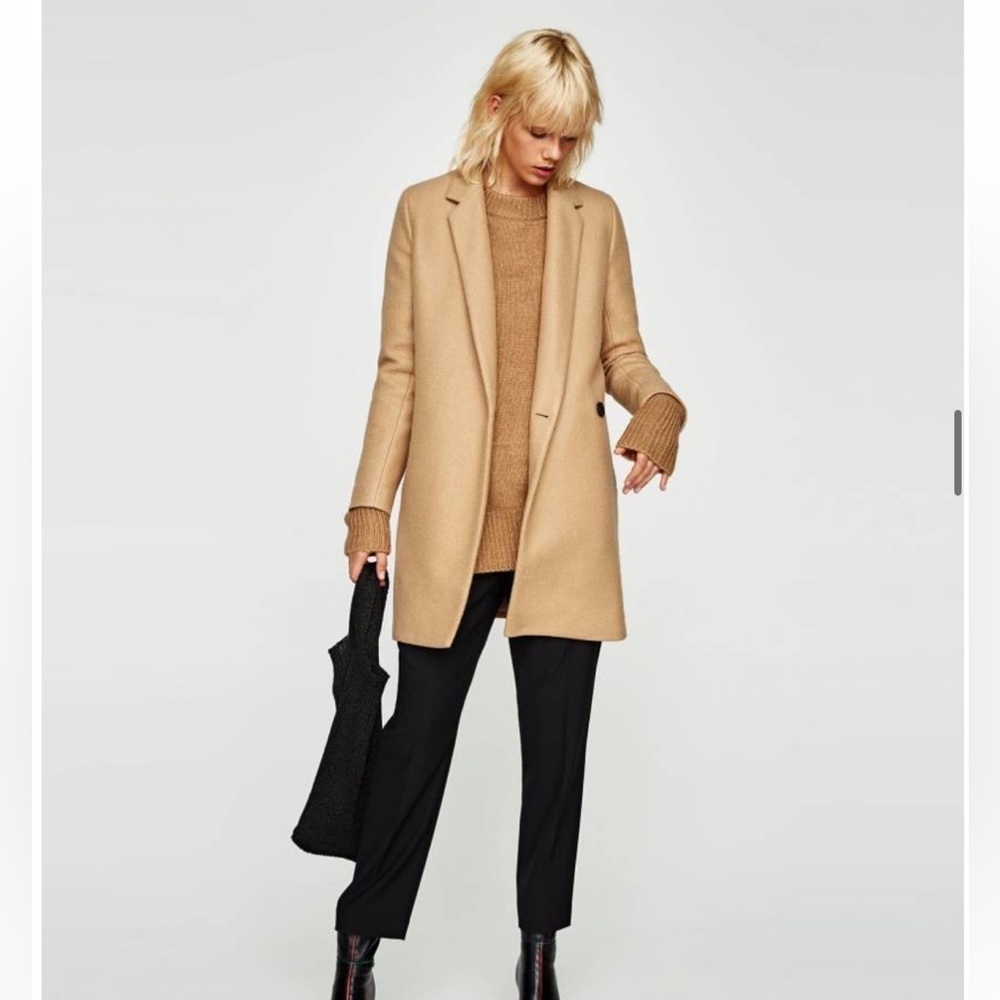 Zara Cotton Blend Double Breasted Camel Trench Coat Sz Medium Soft Single Button